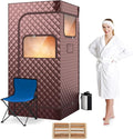 COSTWAY Portable Steam Sauna, Personal Home Sauna Tent w/ 3L Steam Generator, Foldable Chair, Remote Control, 9-Level Adjustable Temperature, Timer, Full-Size Indoor Steam Room for Home Spa (Coffee)