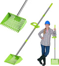 Chicken Poop Scooper & Rake 2-in-1,10" Wide Metal Sand Sifting Shovel with Grip,Adjustable Stainless Steel Handle,Cleaning Tools for Chicken Coops & Farm Animals Scoop (Green)