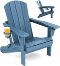 SERWALL Folding Adirondack Chair, Adirondack Outdoor Chair with Cup Holder, Adjustable Adirondack Chair with 3 Recline Positions, All Weather HDPE Outdoor Adirondack, Blue