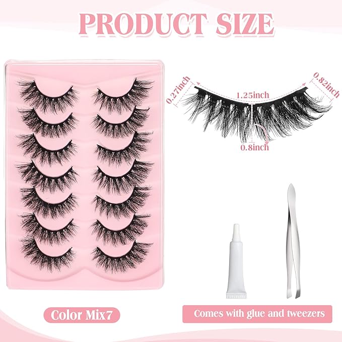 Geelin 7 Pcs Porch Goose Outfit Eyelash for 23/17'' Plastic Lawn Goose Statue Mink Fake Lashes End 3D Salon Eyelashes Reusable for Lawn Patio Art Decoration (Black)