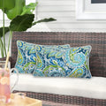 Magpie Fabrics Pack of 2 Outdoor Waterproof Lumbar Rectangular Throw Pillow with Insert, Home Decorative Toss Pillows All Weather Cushion for Patio Garden Car Office (12x20 Inch, Paisley Lapis Green)