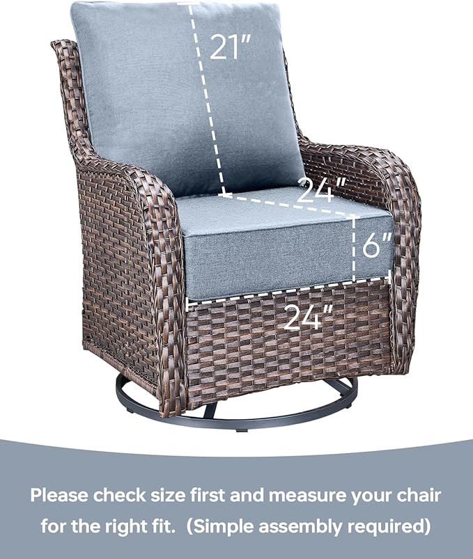 Luxury 24x24x6 Inch Outdoor Chair Cushions Set of 4 - Heavy Duty Water-Resistant Comfortable Cushion for Patio Furniture Set Dining Gliding Rocking Chairs Loveseat L-Shape Sofa - Baby Blue
