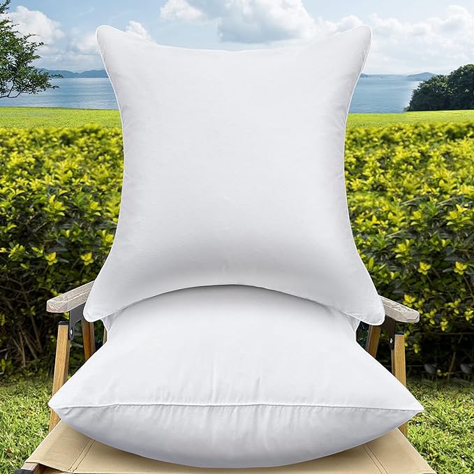 26 x 26 Outdoor Throw Pillow Inserts Set of 2 Waterproof Square Premium Decorative Couch Pillow Stuffers Form Large White Sofa Cushions Indoor