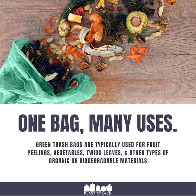 Plasticplace 64-65 Gallon Trash Can Liners for Toter │ 1.5 Mil │ Green Heavy Duty Garbage Bags │ 50” x 60” (50 Count) (W65LDGTL)