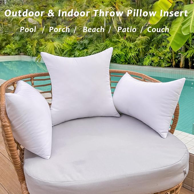 16 x 16 Outdoor Pillow Inserts Set of 4 Small Square Patio Furniture Pillows for Porch Couch Fall Throw Pillow Inserts Premium Decorative Stuffer Pillows Waterproof White Sofa Cushion
