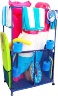 Essentially Yours Pool Equipment Holder with Towel Drying Bars, Mesh Rolling Pool Storage Organizer Bin, Extra Large with Towel Hanger, (34.5" W x 25" L x 62.6" H), Blue Style 418566