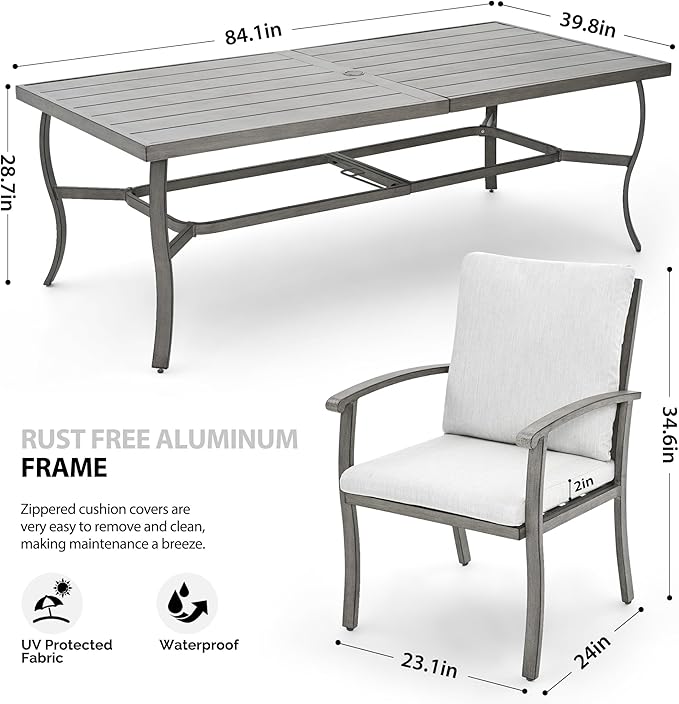 HAPPATIO Aluminum 9 Piece Patio Dining Set - Aluminum Outdoor Dining Set for 8, Patio Dining Table and Chairs Set, Patio Furniture with Table and Chairs (Gray)