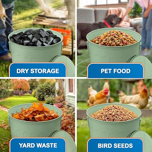 Plexon Large Metal Trash Can with Lid 20 Gallon, Decorative Outdoor Trash Can Heavy Duty Galvanized Metal Bucket with Lid for Garage Workshop Ash Storage Farmhouse, Green 6 Pack