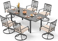 PHI VILLA 7 Piece Patio Dining Set,1 Extendable Dining Table and 6 Swivel Patio Dining Chairs Support 300 lbs for Outdoor Backyard Bistro Furniture Set with Cushion