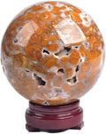 JIC Gem Natural Healing Crystal Sphere Ball Yellow Agate Crystal Decorative Ball with Display Stand Chakra Meditation Fengshui (80-90mm)