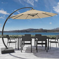 7-Piece Patio Dining Set with 11 FT Curvy Cantilever Umbrella, HDPE Tabletop & Aluminum Frame All-Weather Outdoor Furniture for Garden, Backyard, Poolside, Black