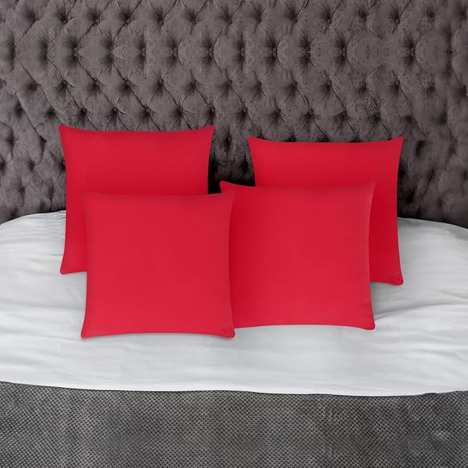 Covers & All Premium Square Throw Pillow Inserts with Covers Set of 4, 24 x 24 Inches Red, Decorative Cushions for Couch Sofa Home Decor Office Travel UV Resistant Waterproof Soft Cushions Pillows