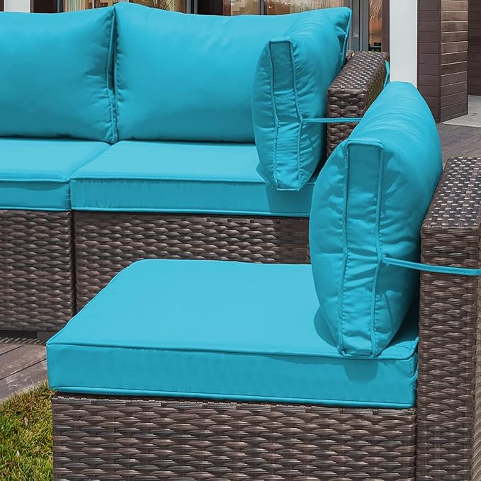 13 Pieces Outdoor Patio Furniture Set with Propane Fire Pit Table Outdoor Furniture Patio Sectional Sofa Conversation Sets w/ETL Approved 43" Gas Outdoor Fire Table & Coffee Table (Blue)