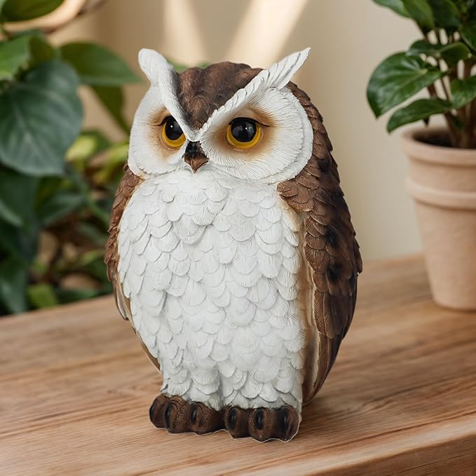 Owl Statue Garden Decor, Resin Waterproof Halloween Indoor Outdoor Lawn Yard Patio Office Living Room Decoration Gifts for Mom Women (8.3 Inch)