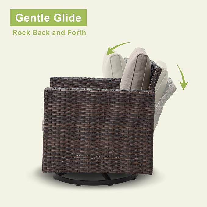 Rilyson Wicker Outdoor Patio Furniture Set - 7 Piece Patio Conversation Set with 4 Swivel Rocker Chairs,2 Rattan Ottoman and 1 Couch for Outside Porch Deck Backyard(Brown/Grey)