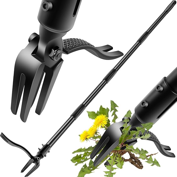 Weed Puller Tool - 63" Stand Up Weeder | 4-Claw Steel Head, 4 Adjustable Lengths | Heavy Duty Detachable Weeding Tool for Lawn/Yard/Garden | No Bending/Kneeling