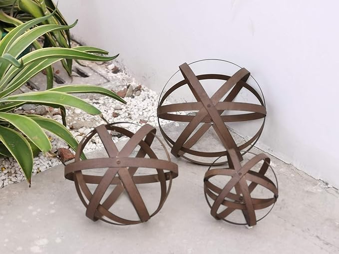 BSTGIFTS Metal Garden Spheres, Metal Band Decorative Spheres, Metal Folding Orb Garden Ball, Sets of 3