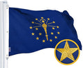 G128 Indiana State Flag | 5x8 Ft | StormFlyer Series Embroidered 220GSM Spun Polyester | Embroidered Design, Indoor/Outdoor, Brass Grommets, Heavy Duty, All Weather