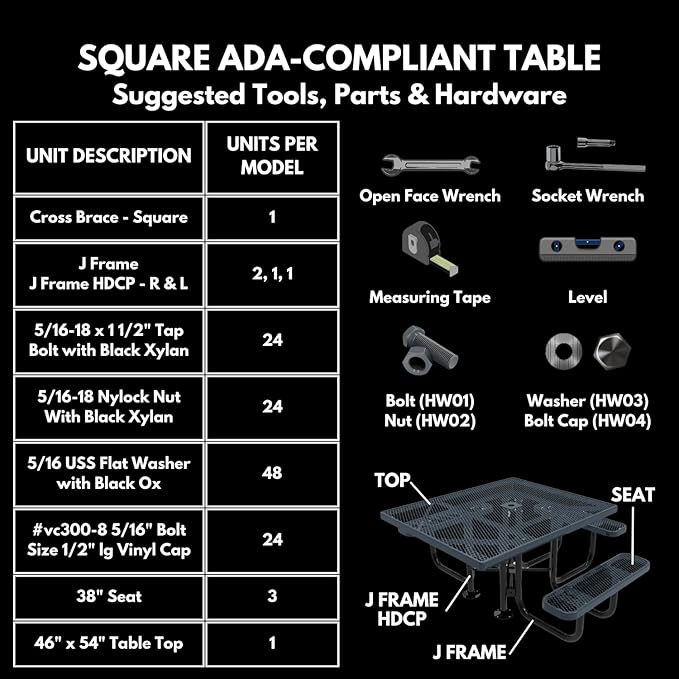 COATEDOUTDOORFURNITURE Heavy-Duty Portable ADA-Compliant Outdoor Picnic Table with Umbrella Hole, Punched Steel Patio Dining Furniture Made in America (46" Square Top, Textured Purple)