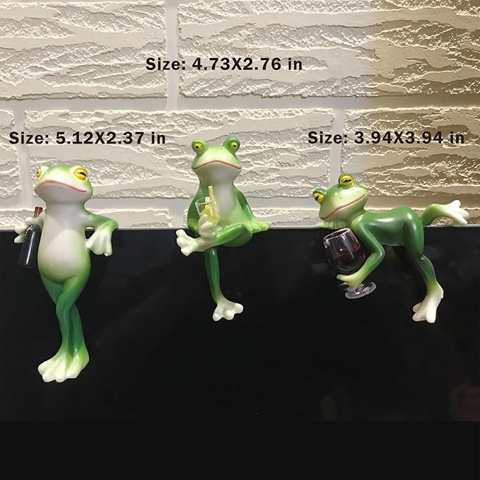 3 Pack Miniature Frog Figurines Decor Cute Resin Frog Statue Sculpture Garden Planter Pots Indoor Outdoor Patio Balcony Home Desk Lie Sit Stand