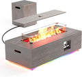 42" Outdoor Fire Pit Table, 50,000 BTU Gas Fire Pit with Glass Wind Guard, Fire Stones, Waterproof Cover, Propane Fire Pit Table for Outside Patio (RGB Light, Brown)
