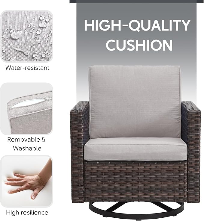 4 Piece Wicker Patio Furniture with Fire Pit Table - Outdoor Conversation Set with 50,000 BTU Fire Pit, All Weather Rattan Patio Set for Deck Backyard Garden - Brown Wicker Beige Cushion
