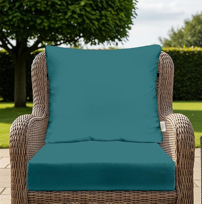 RSH DECOR Deep Seating Cushion with Pillow Back | 25” x 25.5” x 5" Seat | Water and Fade-Resistant Spun Fabric | Made in USA | Outdoor Chair Cushion Set for Patio Furniture (Peacock)