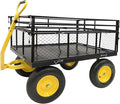 Heavy-Duty Steel Wagon Garden Cart – 1400 lbs Capacity, Removable Mesh Sides, 16" Tires, 2-in-1 Handle – Perfect for Garden, Farm, Yard, Black