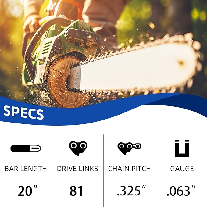 5 Pack 20 Inch Chainsaw Chain Fit Stihl .325" Pitch .063" Gauge 81 Drive Links for 26RS-81, 26RM3-81 for Stihl MS290, MS291, MS271, MS261, 3639-005-0081, Oregon V81, L81, 22LPX081G and More