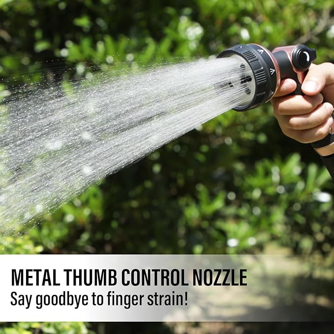 Heavy Duty Garden Hose Nozzle, 100% Metal Water Hose Sprayer with 8 Spray Patterns, Hose Nozzle with Thumb Control, On Off Valve, for Lawn & Plant Watering, Car & Pet Washing