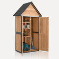Outdoor Storage Shed with Floor and Waterproof Roof - Metal Framed Tool Cabinet with Adjustable Shelves - Double Lockable Doors for Backyard, Garden, Patio (Brown)