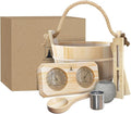 Sauna Accessories Kit - Handmade from Finnish Pine Wood - Core Set (Bucket & Ladle, Thermometer & Hygrometer, Sand Timer, Aromatherapy Cup)