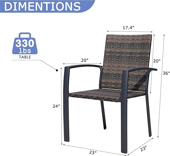 Outdoor Dining Chairs Set of 6, Stackable Patio Chairs with Woven Rattan Back & Seat, Perfect for Patio, Garden, or Deck, Rattan Gray Brown