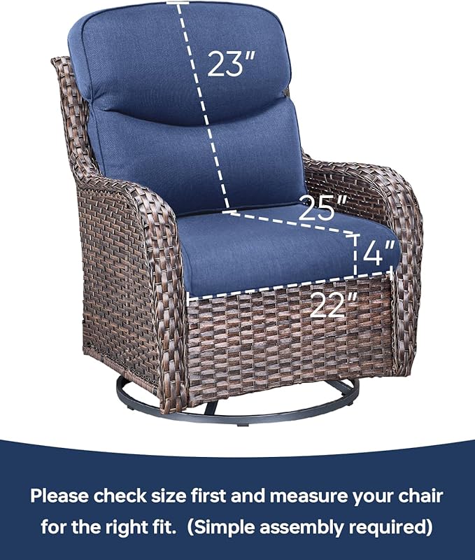 Pop 22x25/22x24 Outdoor Cushions for Patio 5 Piece Set - Set of 5 Water-Resistant Replacement Cushion for Wicker Rocking Swivel Chairs Loveseat Couch Sectional Sofa - Navy Blue/Smile