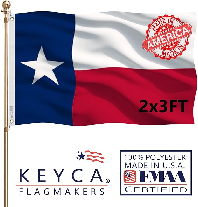 Texas State Flag 2x3 FT Made in The USA- Heavy Duty Vibrant Colours Double Sided Texas TX Flag with 2 Brass Grommets for Home/Company/Indoor Outdoor Decoration