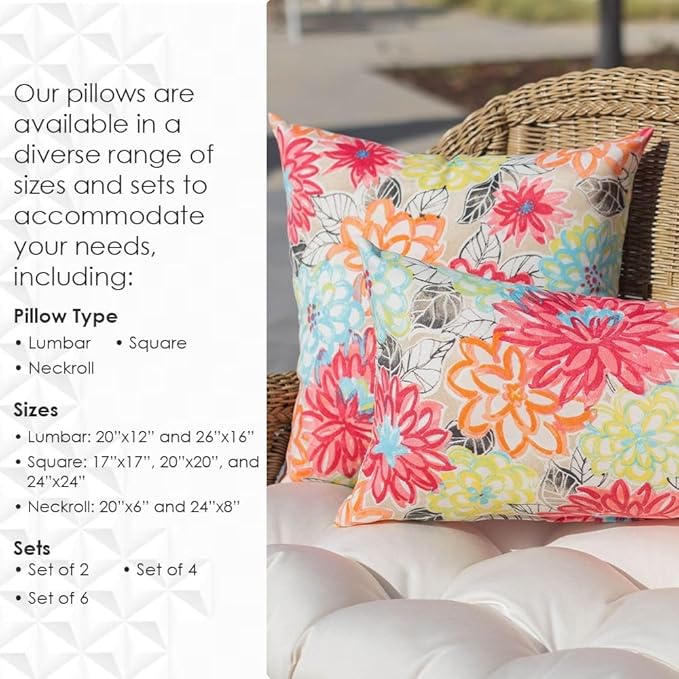 RSH Décor: Set of 4 Lumbar Throw Pillows | Indoor/Outdoor All Weather Polyester Fabric | Decorative Accent Cushions for Patio Furniture | Reversible | 20” x 12" | Bohemian Retro Paisley