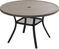 VICLLAX Outdoor Patio Round Dining Table, 47"x 47" Metal Slatted Round Tabletop with Adjustable Umbrella Hole for Deck Lawn Garden Backyard, Antique Grey