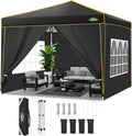 COBIZI 10x10 Pop Up Canopy with 4 Sidewalls and 4 Sandbags UV Protection 50+ Camping Commercial Wedding Portable Tent for Backyard, Black