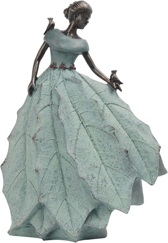DiliComing Fairy Garden Statue Home Decoration - Outdoor Statue Table Decor for Living Room Garden Maiden Bookshelf Decor Xmas Resin Holly Leaves Maiden Green Statue