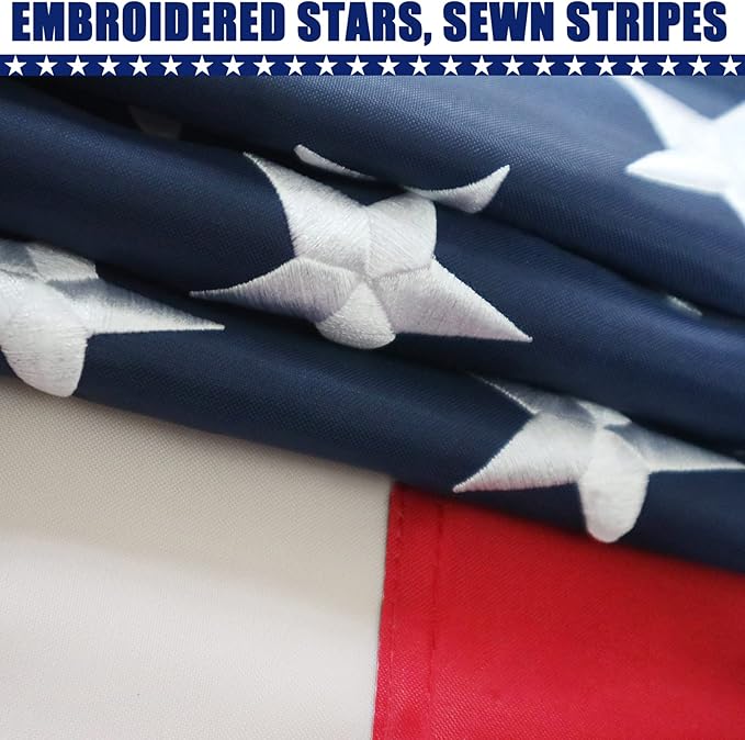 American Flag 3x5 Ft, Four Brass Grommets Multipurpose US Flag, Embroidered Stars, Sewn Stripes, Outdoor Heavy Duty Durable USA Flags, Hanging Indoor/Bedroom/Room/Wall American Flag