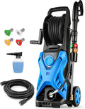 Electric Pressure Washer, 2.8 GPM High Power Washer Adjustable Pressure 2500PSI-5000PSI with 33FT Extension Hose Reel, 4 Nozzles and Soap Bottle for Cars/Fences/Driveways