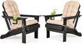 nalone Folding Adirondack Chairs Set of 2 with Cushions and Cup Holder, HDPE Plastic Oversized Patio Chair Weather Resistant, Used in Outdoor, Fire Pit, Deck, Garden, Campfire Chairs (Black)