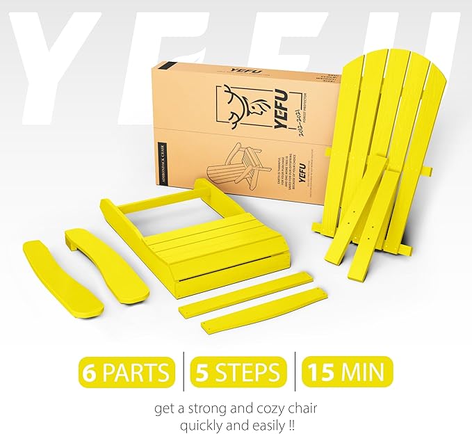 YEFU Adirondack Chairs Set of 2: Plastic Adirondack Chairs - Patio Chairs with Wood Texture - Outdoor Chair HIPS - Lawn Fire Pit Deck Porch Garden Chairs for Adults (Yellow)