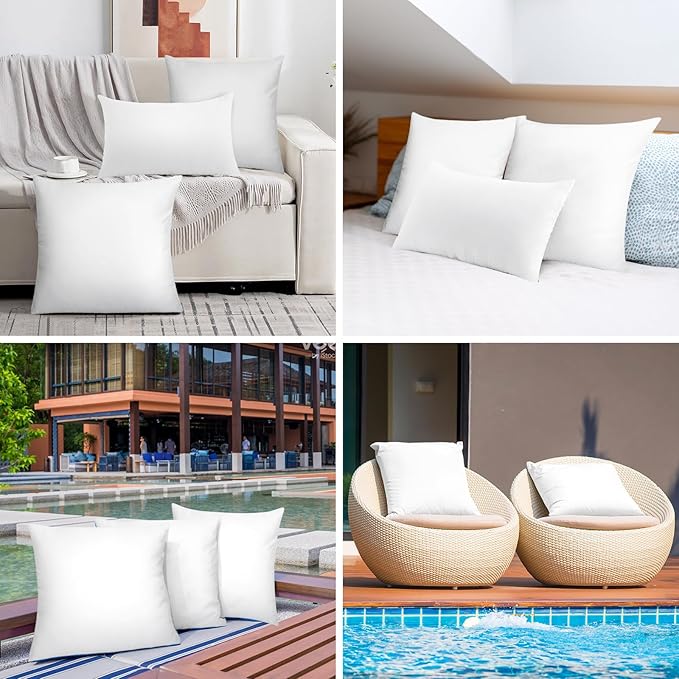 Pack of 2 16x16 Outdoor Pillow Inserts, Water Resistant Throw Pillow Inserts, Cushion Inner Pads for Patio, Furniture, Sofa, Bed, Living Room, Garden Decorative Waterproof Pillow Inserts
