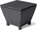 VINGLI 13 Gallon Outdoor Deck Box, Wicker Outdoor Storage Box with Lid, Small Storage Bin Container for Outside and Patio, Patio Rattan Side Table for Yard Porch (Black, Trapezoidal)