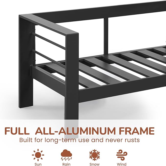 Solaste Aluminum Patio Furniture Set, 5 Seats Modern Outdoor Conversation Set Sectional Sofa with Upgrade Cushion and Coffee Table,Black Frame and Grey Cushion