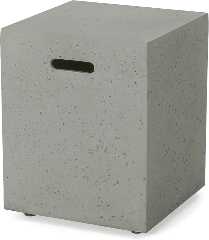 Propane Tank Cover Table for Fire Pits, 20 LB Concrete Propane Tank Holder with Side Handles, Outdoor Tank Storage Side Table for Patio, Gas Griddle, Light Gray