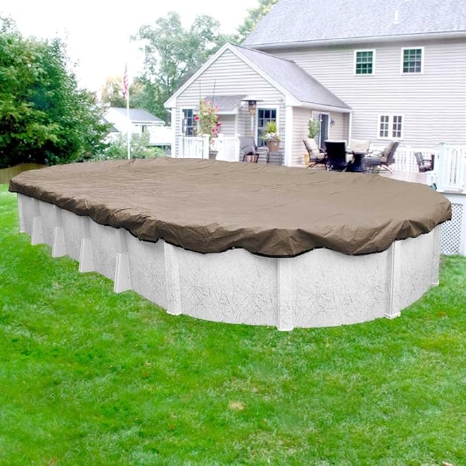 Robelle 16 x 32 ft Industrial Taupe Winter Oval Pool Cover for Above Ground Pools, 4 ft Overlap (20 x 36 ft Cover Size), Solid 14 x 12 Scrim, 4.5 oz/yd2, 20-Year Warranty, Style: 601632-4