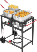 Deep Fryer with Double Burner Propane Stove Outdoor - 2-18QT Aluminum Pots & Frying Baskets- Perfect for fish fryers, Wings, Fries, Cajun Fry