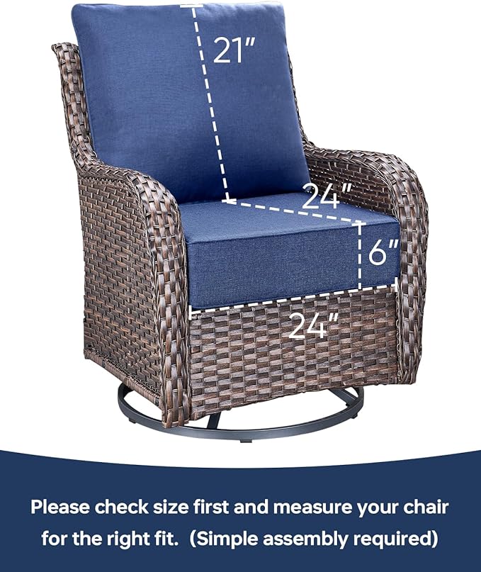 Luxury 24x24x6 Inch Outdoor Chair Cushions Set of 4 - Heavy Duty Water-Resistant Comfortable Cushion for Patio Furniture Set Dining Gliding Rocking Chairs Loveseat L-Shape Sofa - Navy Blue
